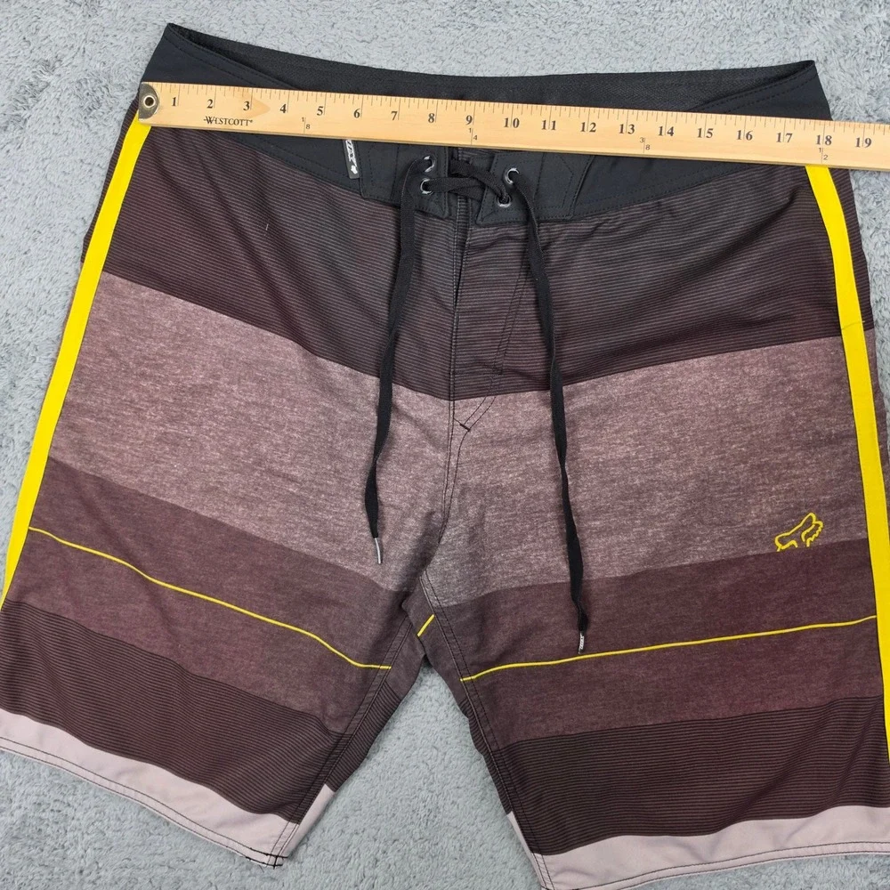 Fox Racing Board Shorts Mens 36 Brown Yellow Striped Performance Swim Trunks MX
